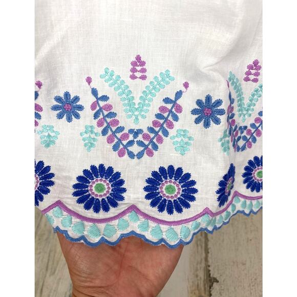 Talbots Womens 6P White Blue Embroidered Linen Sleeveless Lined Shift Mini Dress - Picture 7 of 8